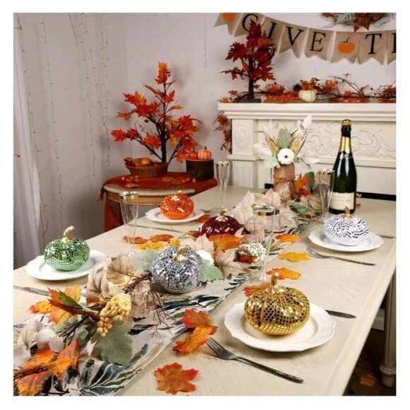 FORUP 6 Pcs Thanksgiving Pumpkin Set, Soft Stuffed Artificial Fall Pumpkins - Picture 7 of 8